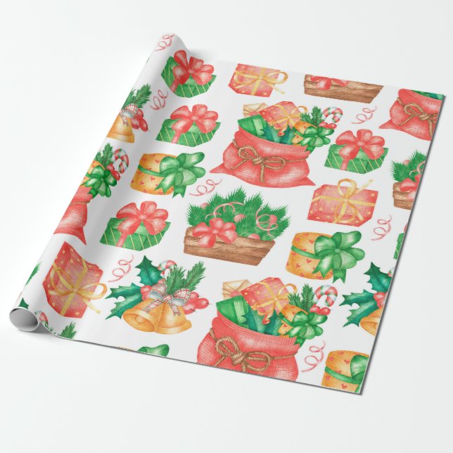Sömlös jul och nyår mönster med gif presentpapper (Utrullad)
