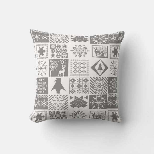 Sömlös julpatchwork snowflake snö hjort t kudde (Framsida)