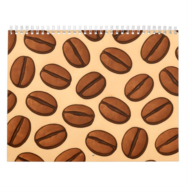 Sömlös kaffebönsmönster | Varm brun café  Kalender (Omslag)