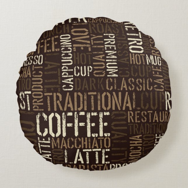 Sömlös kaffeupplevelse mönster rund kudde (Framsidan)