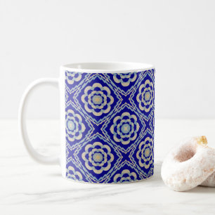 Sömlös Kaleidoscope Diamond Blue White Kaffemugg