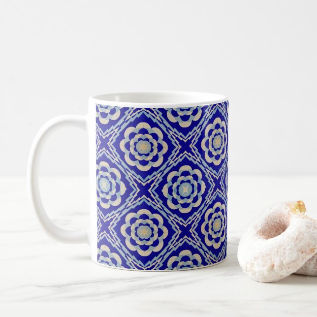 Sömlös Kaleidoscope Diamond Blue White Kaffemugg (Med munk)