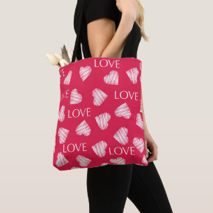 Sömlös KÄRLEK Valentines day rosa röd vit repa Tygkasse