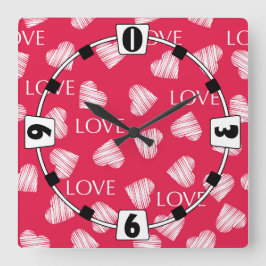 Sömlös KÄRLEK Valentines day rosa vit repe Fyrkantig Klocka