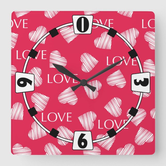 Sömlös KÄRLEK Valentines day rosa vit repe Fyrkantig Klocka (Framsida)