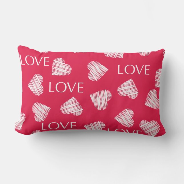 Sömlös KÄRLEK Valentines day rosa vit repe Lumbarkudde (Framsida)