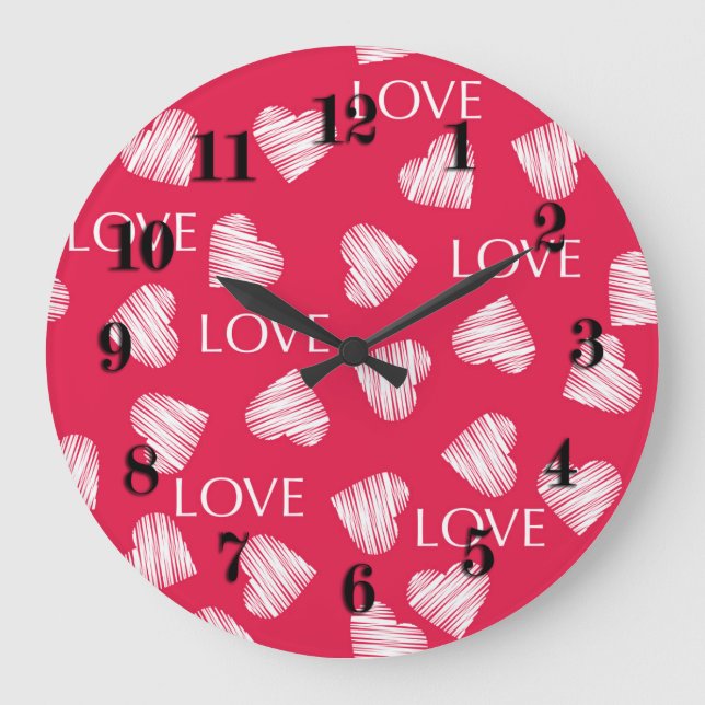 Sömlös KÄRLEK Valentines day rosa vit repe Stor Klocka (Framsida)
