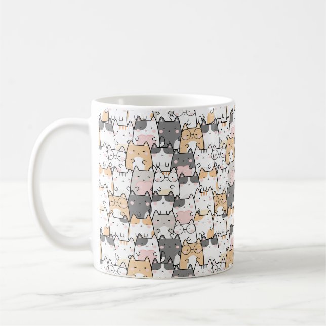 Sömlös Kawaii Cute Cats Mönster Kaffemugg (Vänster)