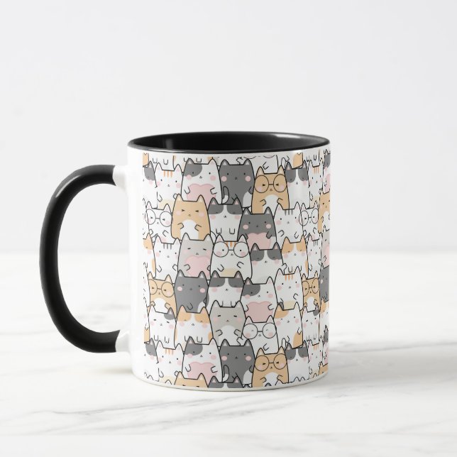 Sömlös Kawaii Cute Cats Mönster Mugg (Vänster)