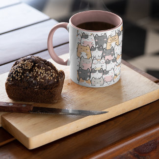 Sömlös Kawaii Cute Cats Mönster Mugg