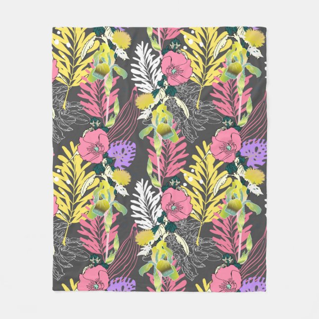 Sömlös konstnärsblomma mönster, vacker tropik fleecefilt (Framsidan)