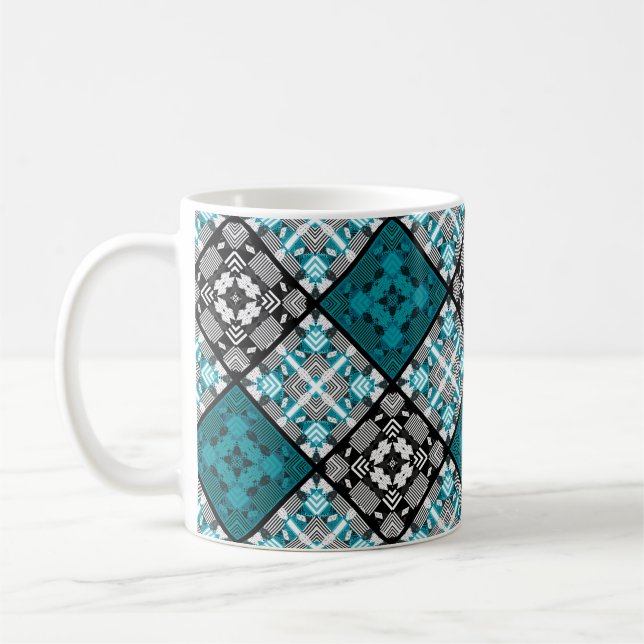 Sömlös kontrollerad plaid abstrakt kvadratgeometri kaffemugg (Vänster)