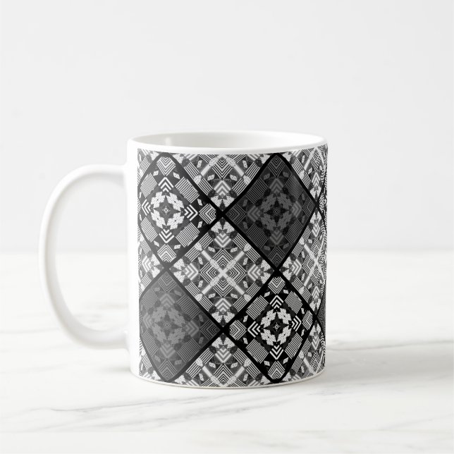 Sömlös kontrollerad plaid abstrakt kvadratgeometri kaffemugg (Vänster)