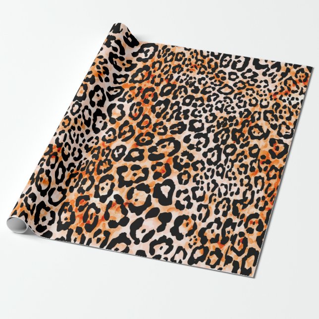 Sömlös leopard mönster, teckning-handjur presentpapper (Utrullad)