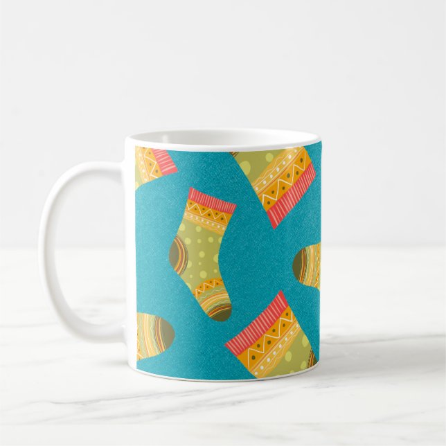 Sömlös linjär mönster med sockor. Bilden Kaffemugg (Vänster)