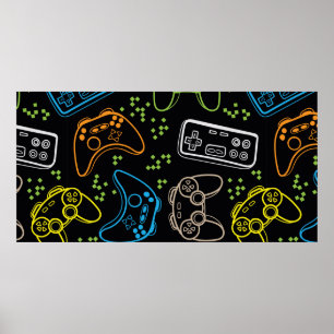 Sömlös, ljus mönster med joysticks. Spelcoo Poster