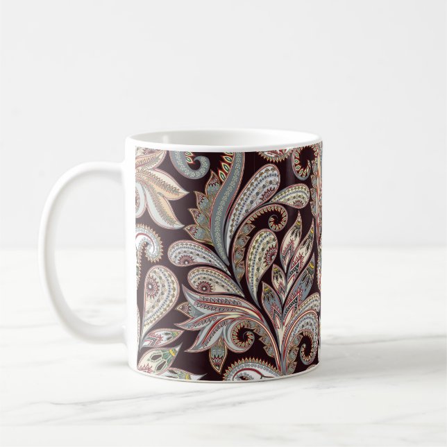 Sömlös, ljusstark mönster med ornat paisley kaffemugg (Vänster)
