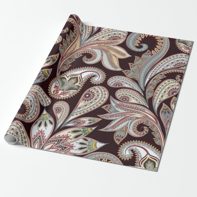 Sömlös, ljusstark mönster med ornat paisley presentpapper (Utrullad)