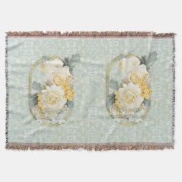 Sömlös Ljust grönt, Gult och vita mandalas Filt