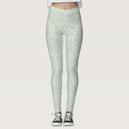 Sömlös Ljust grönt, Gult och vita mandalas Leggings