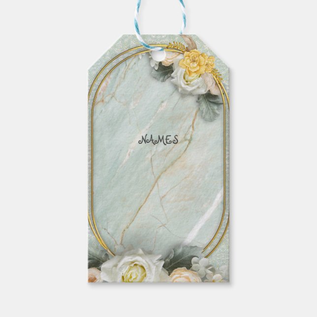 Sömlös Ljust grönt, Gult och vita mandalas Presentetikett (Framsidan)