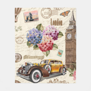 Sömlös London-vintagens bakgrund med retrobil. Fleecefilt