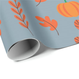 Sömlös Löv och Pumpkin Wrapping Papper för Fall Presentpapper