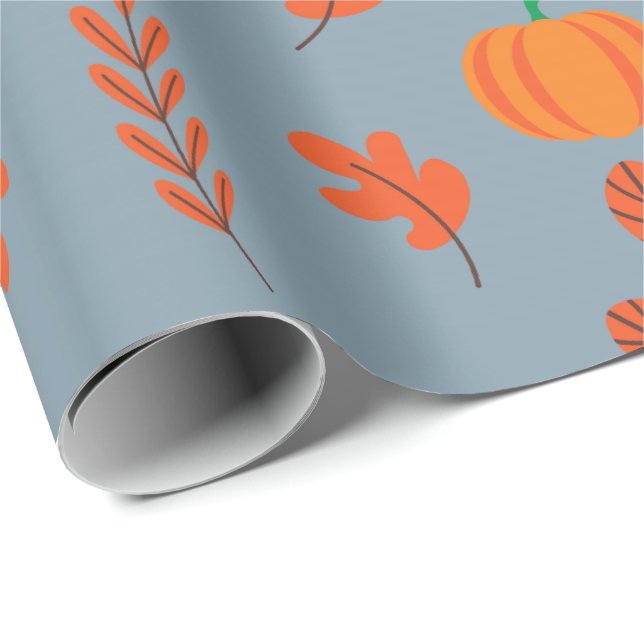 Sömlös Löv och Pumpkin Wrapping Papper för Fall Presentpapper (Rullad Hörn)