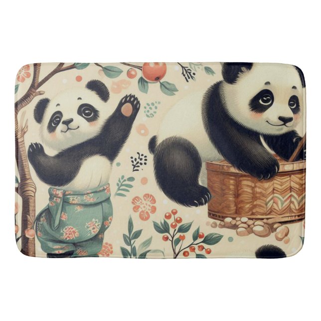Sömlös målning av Cute Vintage Panda Badrumsmatta (Framsidan)