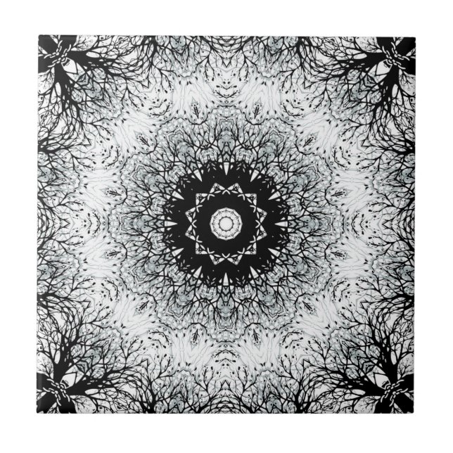 Sömlös mandala kaleidoscope (svart grått) kakelplatta (Framsidan)
