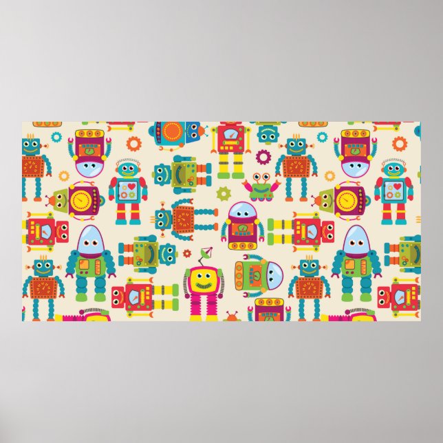 Sömlös, möjlig bakgrund Mönster med cute Rob Poster (Framsidan)