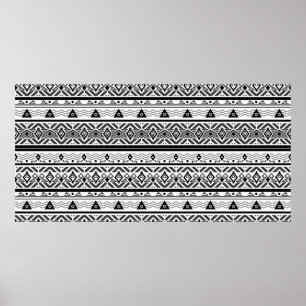 Sömlös monokrom folketno mönster bakgrund poster