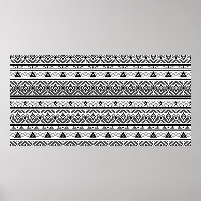 Sömlös monokrom folketno mönster bakgrund poster (Framsidan)