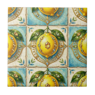 Sömlös mönster Art Deco Citroner och Diamanter Kakelplatta