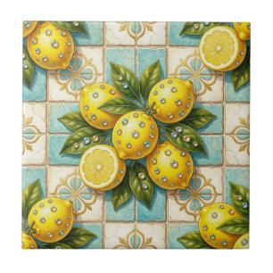Sömlös mönster Art Deco Citroner och Diamanter Kakelplatta