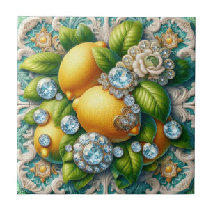 Sömlös mönster Art Deco Citroner och Diamanter Kakelplatta