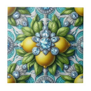 Sömlös mönster Art Deco Citroner och Diamanter Kakelplatta