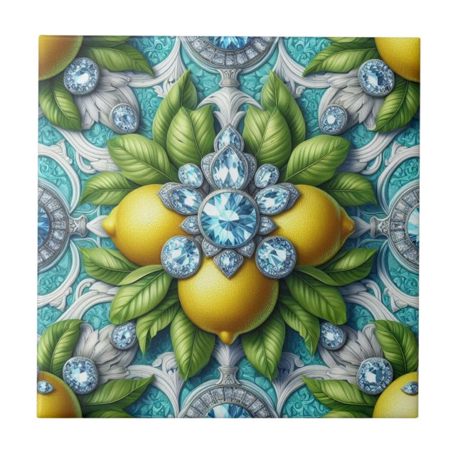 Sömlös mönster Art Deco Citroner och Diamanter Kakelplatta (Framsidan)