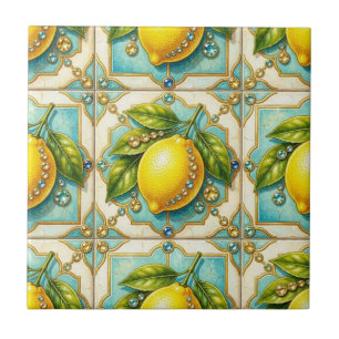 Sömlös mönster Art Deco Citroner och Diamanter Kakelplatta