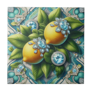Sömlös mönster Art Deco Citroner och Diamanter Kakelplatta