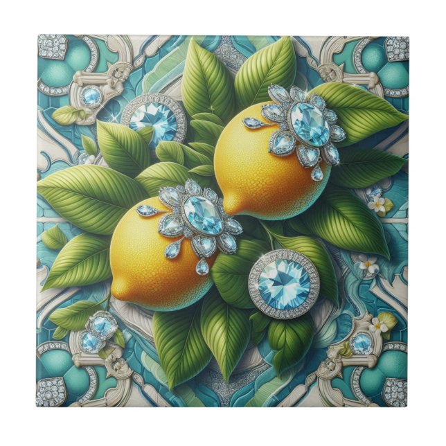 Sömlös mönster Art Deco Citroner och Diamanter Kakelplatta (Framsidan)