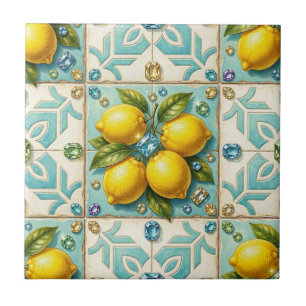 Sömlös mönster Art Deco Citroner och Diamanter Kakelplatta