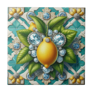 Sömlös mönster Art Deco Citroner och Diamanter Kakelplatta