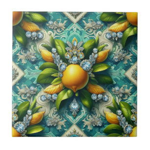 Sömlös mönster Art Deco Citroner och Diamanter Kakelplatta