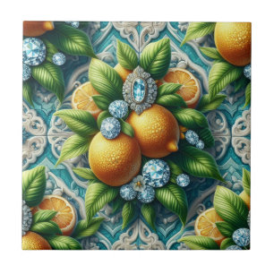 Sömlös mönster Art Deco Citroner och Diamanter Kakelplatta