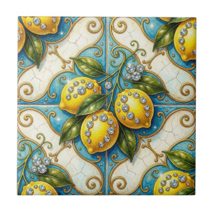 Sömlös mönster Art Nouveau Citroner och Diamanter Kakelplatta