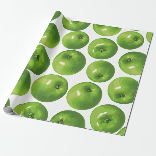 Sömlös mönster av äpple av grönt presentpapper (Utrullad)