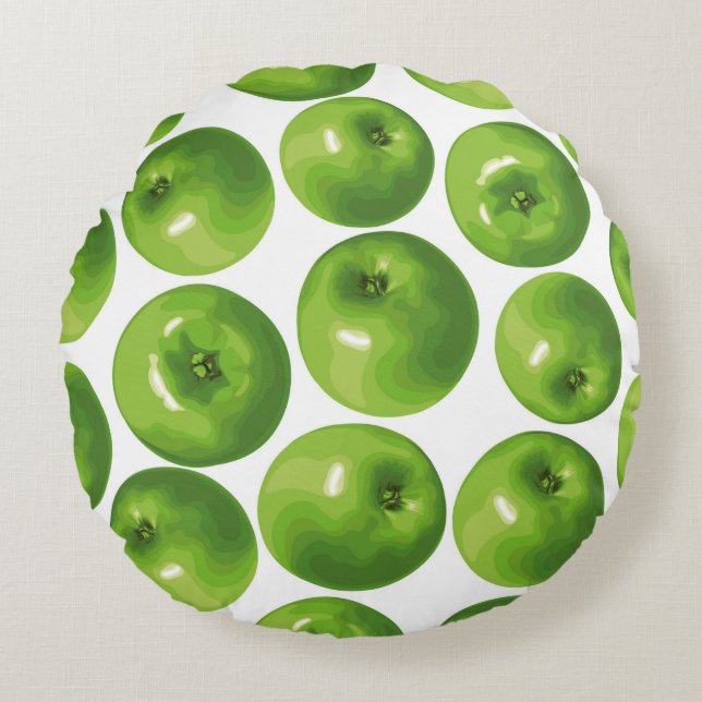 Sömlös mönster av äpple av grönt rund kudde (Framsidan)