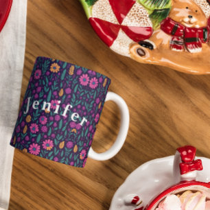 Sömlös Mönster av blommor och Träd-kaffe Mugg