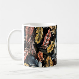 Sömlös mönster av fågelfjädrar. kaffemugg